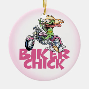 Gigantisk bikerchick julgransprydnad keramik