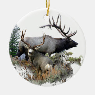 Gigantisk tjurtrofébock julgransprydnad keramik