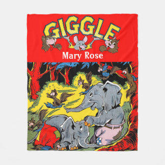 Giggle Animal Elephant Vintage Tecknads Fleecefilt