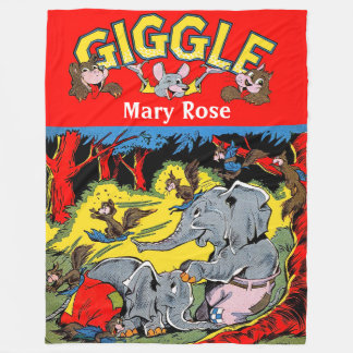Giggle Animal Elephant Vintage Tecknads Fleecefilt