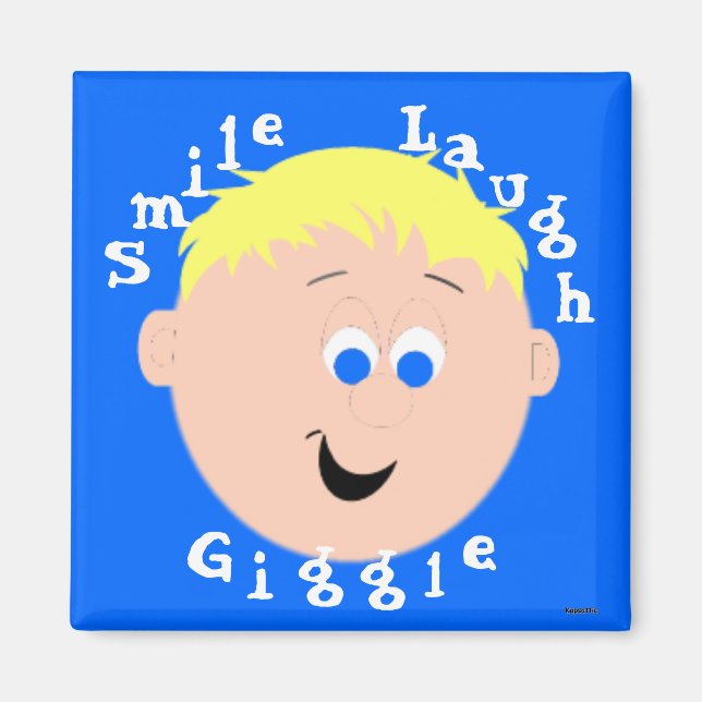 Giggle Ansikte Blonde Blue Eyed Boy Magnet (Framsidan)