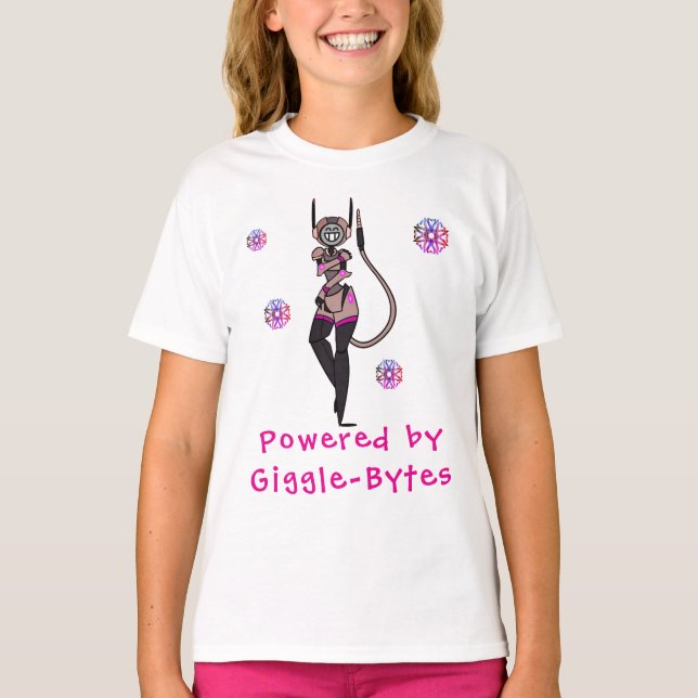 Giggles Cute Robot Roligt Art T-Shirt (Framsida)