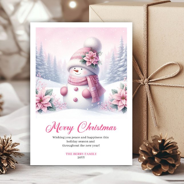Giggly pink snowman kids greeting card digital  julkort (Giggly pink snowman kids greeting card digital file)