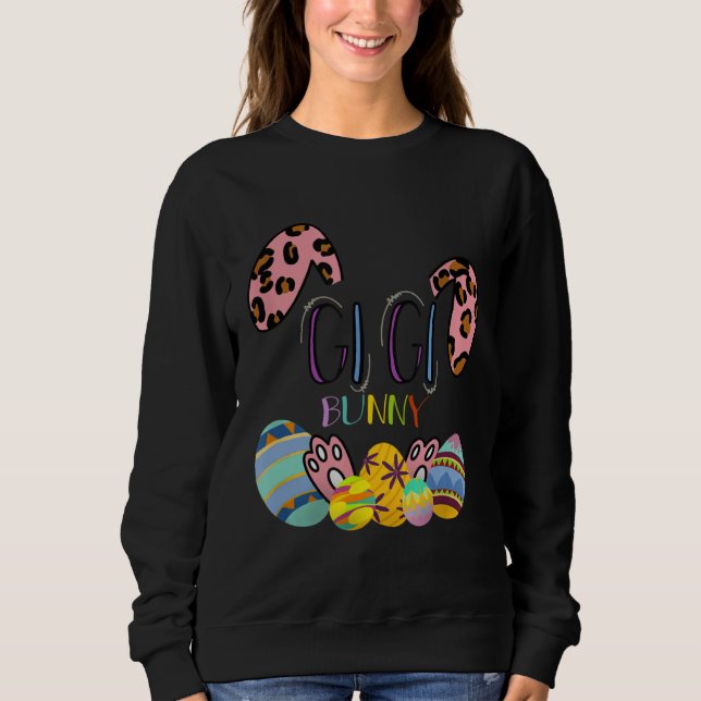 Gigi Bunny Leopard Rabbit Mommy Grandma Easter Mot T Shirt (Framsida)