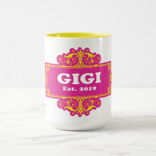 GIGI est 2019 Vit text med Heritage ram Rosa In Mugg
