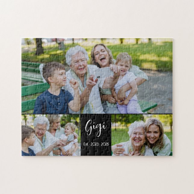 Gigi Established Script Svart 3 Foto Pussel (Horisontell)
