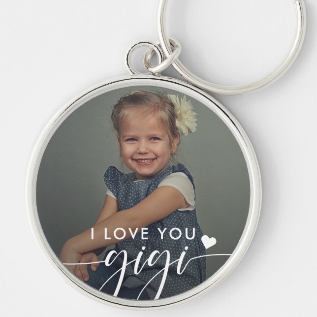 Gigi I kärlek You Elegant Photo Keychain Rund Silverfärgad Nyckelring (Framsidan)