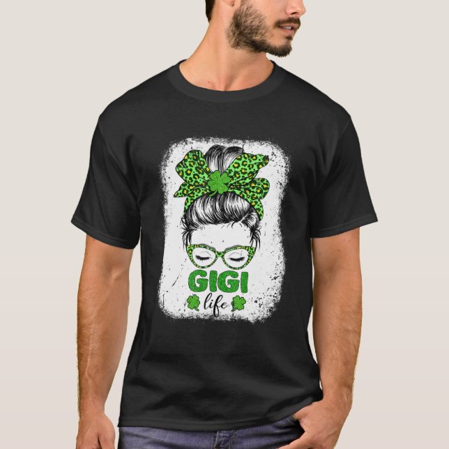 Gigi Klöver Messy Bun Leopard Funny St Patrick's D T Shirt (Framsida)