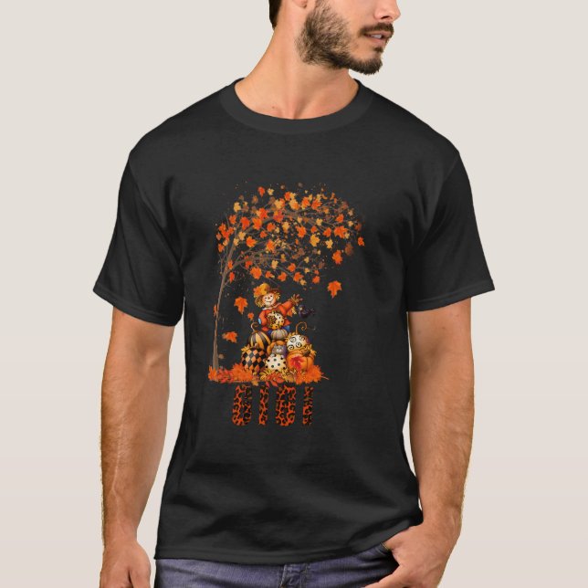 Gigi Leopard Pumpkins Moster hösten Träd Tack T Shirt (Framsida)