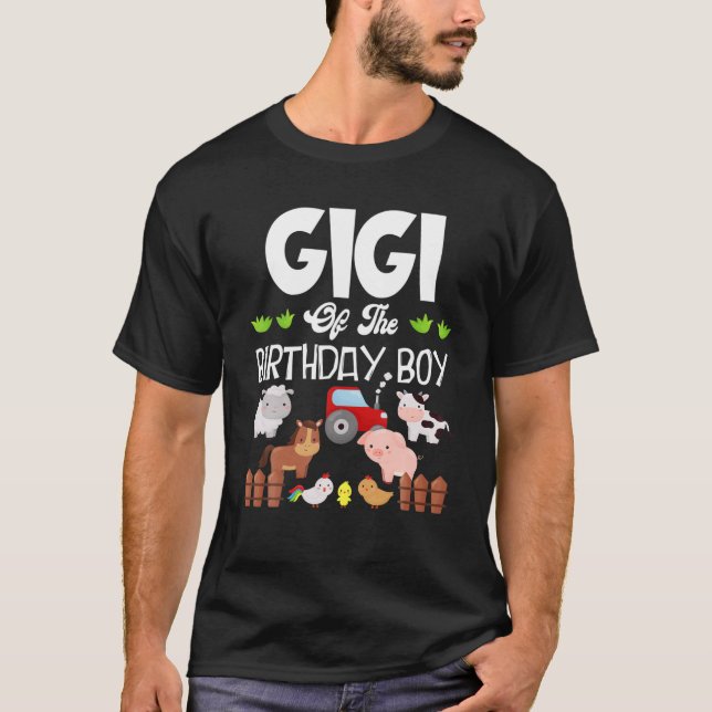 Gigi of the Birthday Boy Farm Farmer Theme T Shirt (Framsida)
