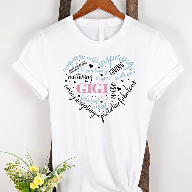 Gigi Ord Cloud Rosa Heart Grandma T Shirt (Skapare uppladdad)