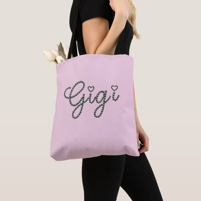 Gigi Pearl Script Glam Mormor Handväska Tygkasse (Närbild)
