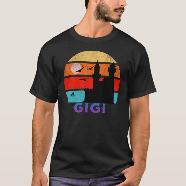 Gigi Retro Sunset Ocean Grandfather T Shirt (Framsida)