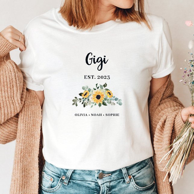 Gigi | Söt Rustic Solros och Namn T Shirt (A pretty, stylish t-shirt for Gigi that she'll love to show off)