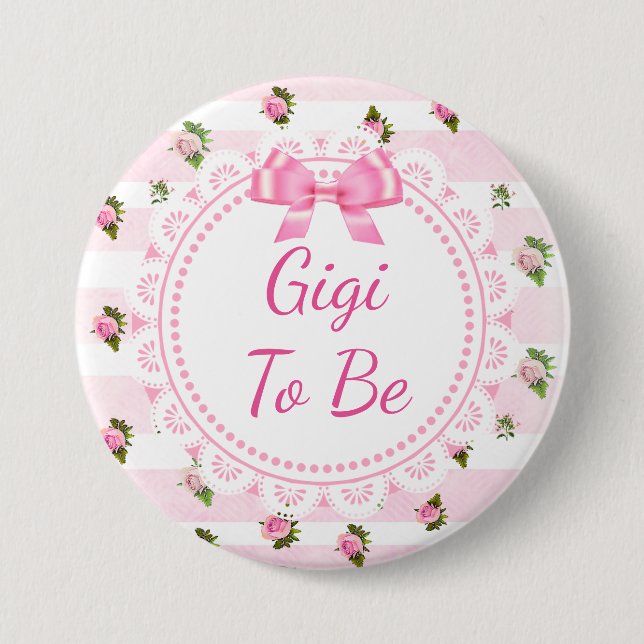 Gigi to Be Baby Shower Button Rosa ros Knapp (Framsida)