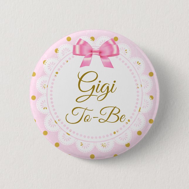 Gigi to be Baby Shower Rosa & Guld Button Knapp (Framsida)