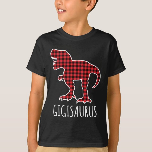 Gigisaurus Buffalo-rutig Dinosaur Rolig Matchande  T Shirt (Framsida)