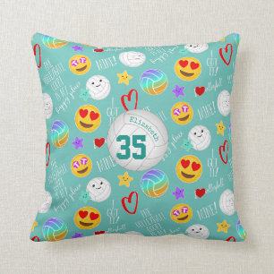 gigly volleyball lycklig kawaii emoji teal kudde