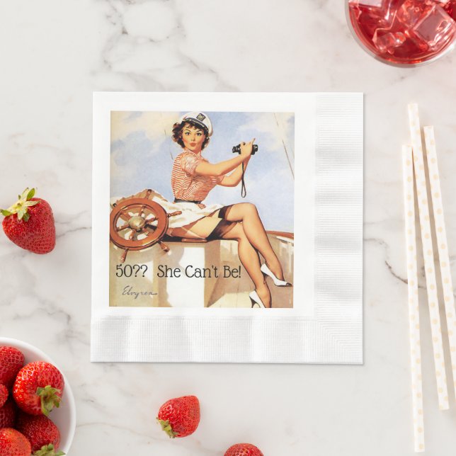 Gil Elvgren Pin Up iförd Kapten Hatt Kikare Pappersservett (Insitu)