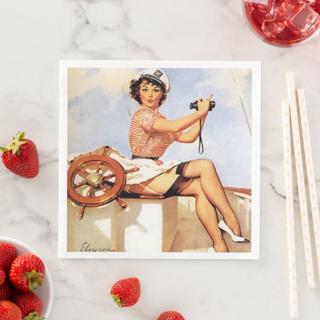 Gil Elvgren Pin Up Win Captains Hat Binoculars Pappersservett (Insitu)