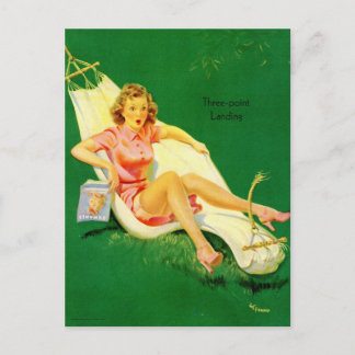 Gil Elvgren - Trepunktslandning - Pin-up-flicka Vykort