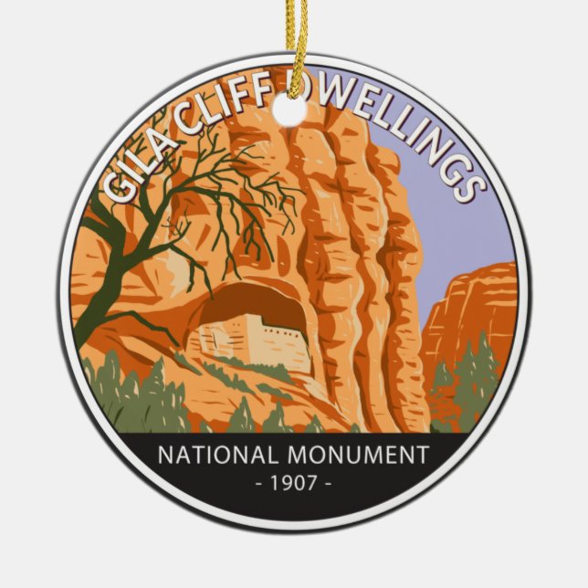 Gila Cliff Dwellings National Monument Circle Julgransprydnad Keramik (Framsidan)