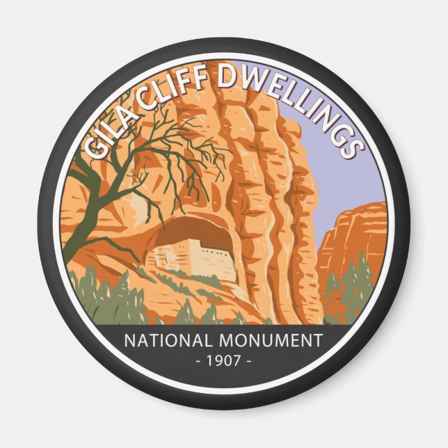 Gila Cliff Dwellings National Monument Circle Magnet (Framsidan)