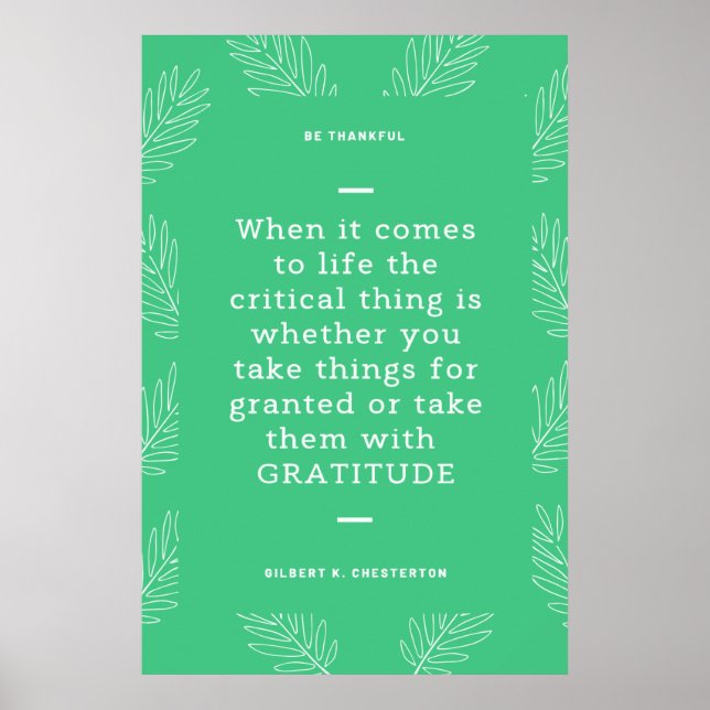 Gilbert K Chesterton Quote Gratitude Thanksgiving Poster (Framsidan)