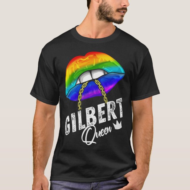 Gilbert Queen LGBTQ Gay Pride Flag Lips Rainbow Me T Shirt (Framsida)
