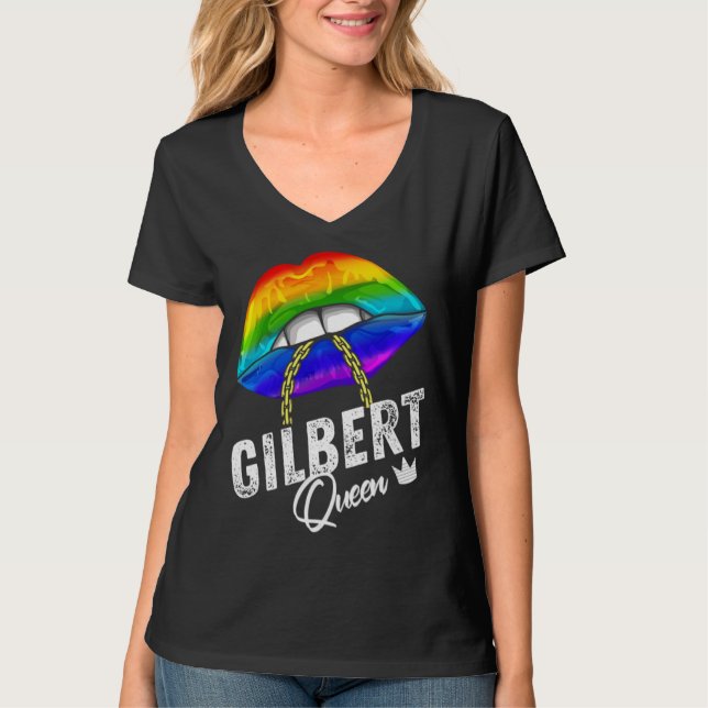Gilbert Queen LGBTQ Gay Pride Flag Lips Rainbow Me T Shirt (Framsida)