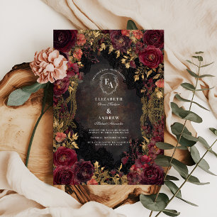 Gilded Antique Ram med Burgundy Blooms Inbjudningar