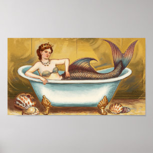 Gilded Antique Sjöjungfru in Bath Poster