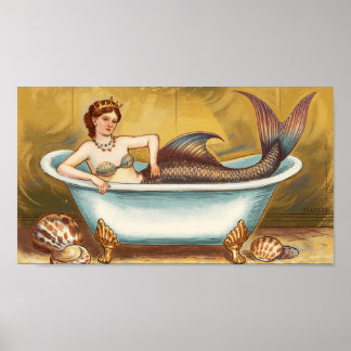 Gilded Antique Sjöjungfru in Bath Poster