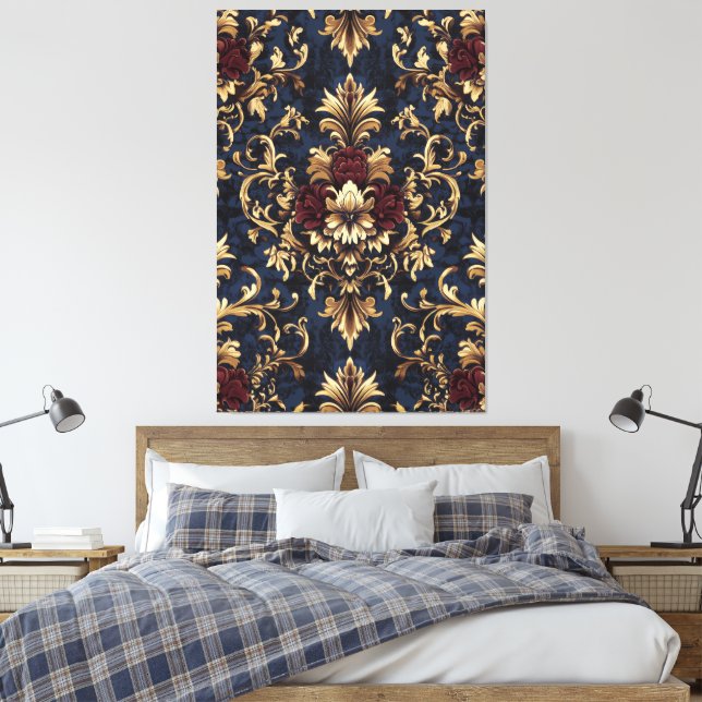 Gilded Baroque Blommigt Swirls Canvastryck (Insitu (sovrum))