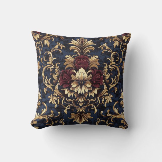 Gilded Baroque Blommigt Swirls Kudde (Framsida)