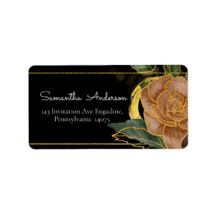 Gilded Black & Guld Blommigt design Adress Adressetikett