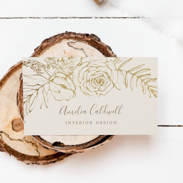 Gilded Blommigt | Affärskortet Cream och Guld Visitkort (Skapare uppladdad)