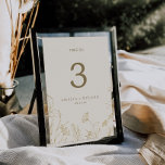 Gilded Blommigt | Bordsnumret Cream och Guld Bordsnummer<br><div class="desc">Denna guldfärgade blommigt kräm och guld bordsnummer är perfekt för ett elegant bröllop. Den moderna boho-konstruktionen har en viskartad arrangemang av blommor, löv och botaniska ämnen från Faux-guld på en gräddbakgrund. Kortet skrivs ut på framsidan och baksidan (dubblan). Lägg till varje bordsnummer som du behöver i din kundvagn individuellt. Obs!...</div>