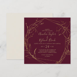 Gilded Blommigt | Burgundy & Guld Geometric Bröllo Inbjudningar