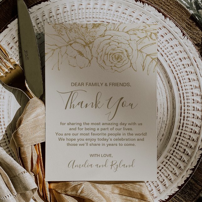 Gilded Blommigt Cream Guld Boho Tack Bord Card Inbjudningar (Gilded Floral Cream Gold Boho Thank You Table Card)