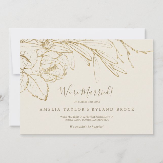 Gilded Blommigt Cream & Guld Elopement Notice Meddelande (Framsida)