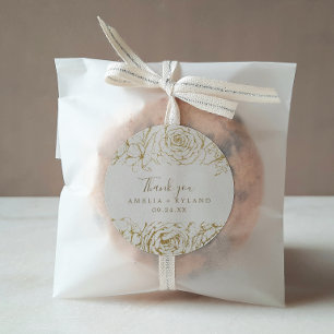 Gilded Blommigt Cream & Guld Tack Favor Sticker Runt Klistermärke