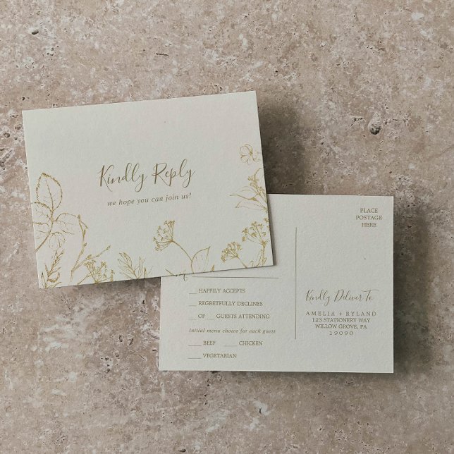 Gilded Blommigt | Cream Menu Choy OSA Postcard Inbjudan Vykort (Skapare uppladdad)