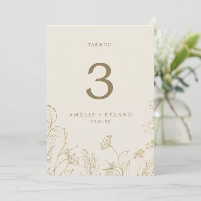 Gilded Blommigt | Cream och Guld 5 x 7-tums Bordsn Inbjudningar (Stående Fram)