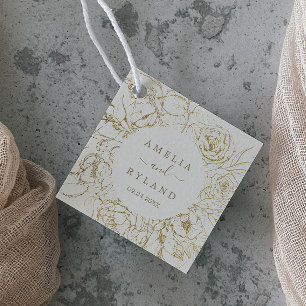 Gilded Blommigt Cream och Guld Bröllop Gåvor Etiketter