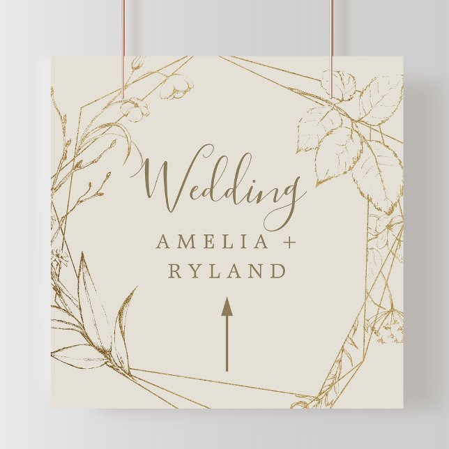 Gilded Blommigt | Cream och Guld Bröllop i riktnin Poster (Gilded Floral | Cream and Gold Wedding Directional Poster)
