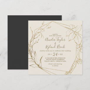 Gilded Blommigt Cream och Guld Geometric Bröllop Inbjudningar