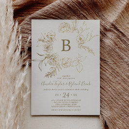 Gilded Blommigt | Cream och Guld Monogram Bröllop Inbjudningar
