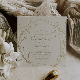Gilded Blommigt | Cream och Guld Quinceañera Inbjudningar