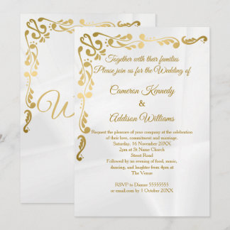 Gilded Blommigt | Gold Foil Cream Avslappnad Bröll Inbjudningar